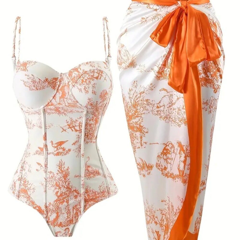 New-  Womens 1 piece swim suit with matching wrap